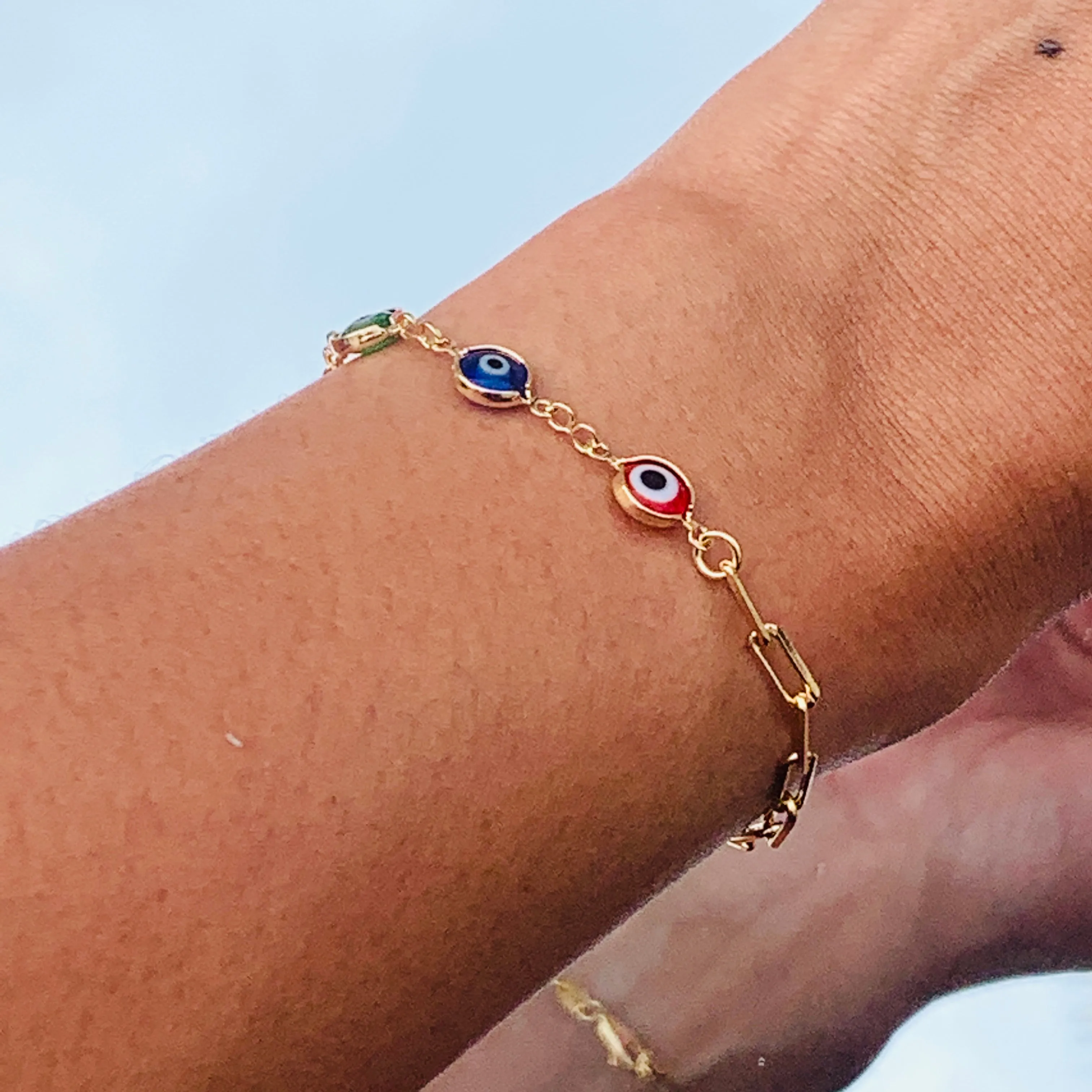 Elle Evil Eye Paperclip Bracelet
