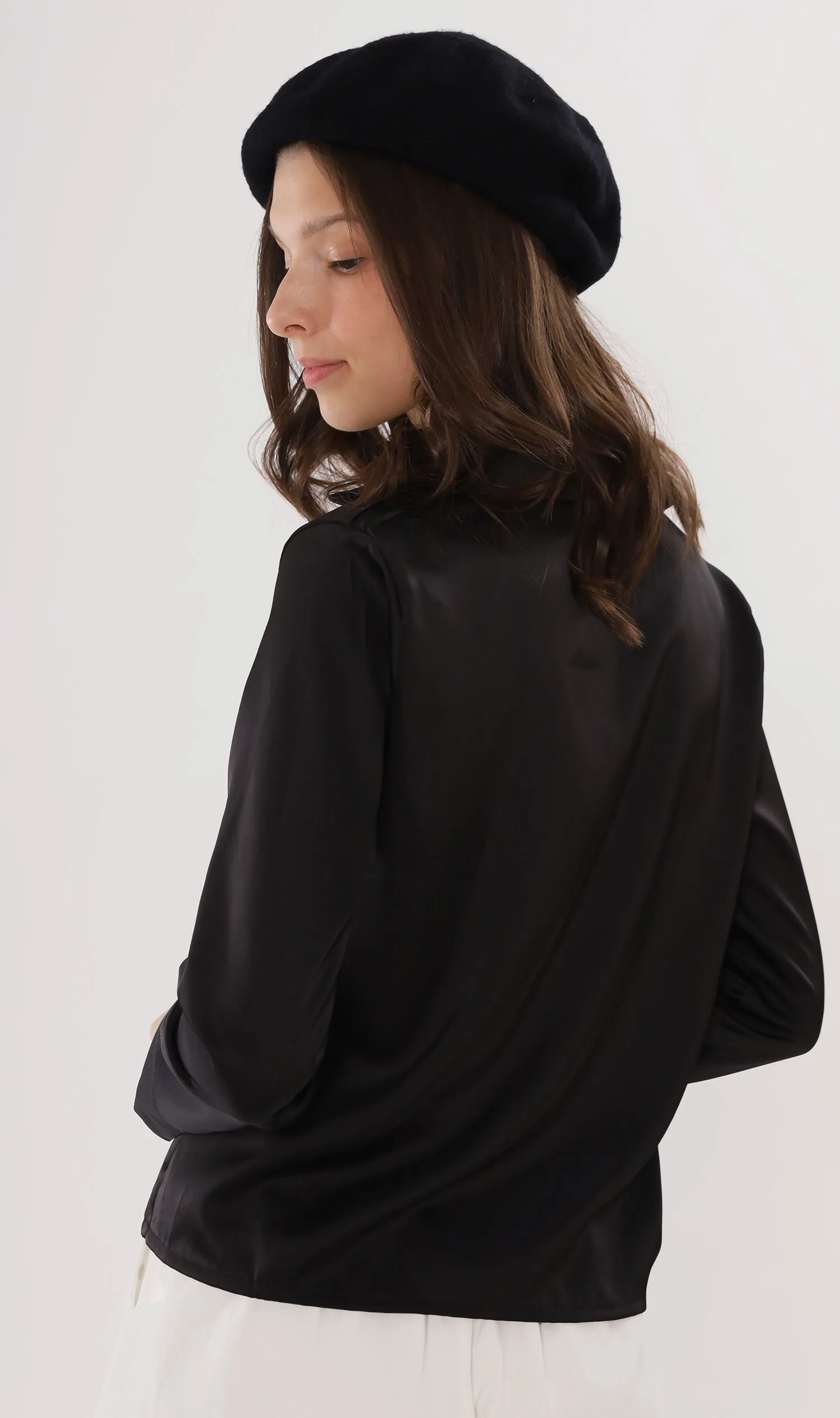 ELLIS Ruched-Front Collared Top (Black)