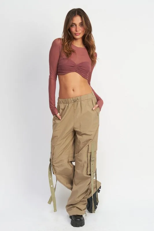 Emory Park CREW NECK RUCHED BUST CROP TOP