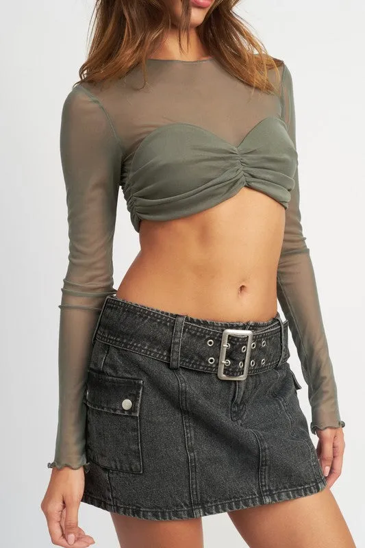 Emory Park CREW NECK RUCHED BUST CROP TOP