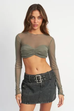 Emory Park CREW NECK RUCHED BUST CROP TOP