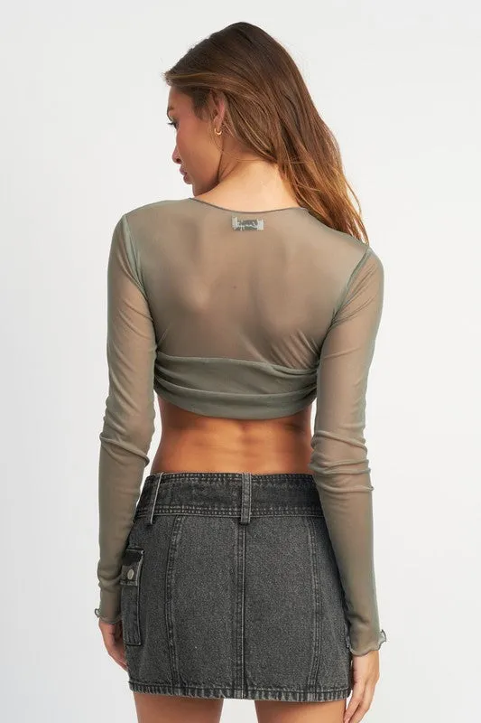 Emory Park CREW NECK RUCHED BUST CROP TOP