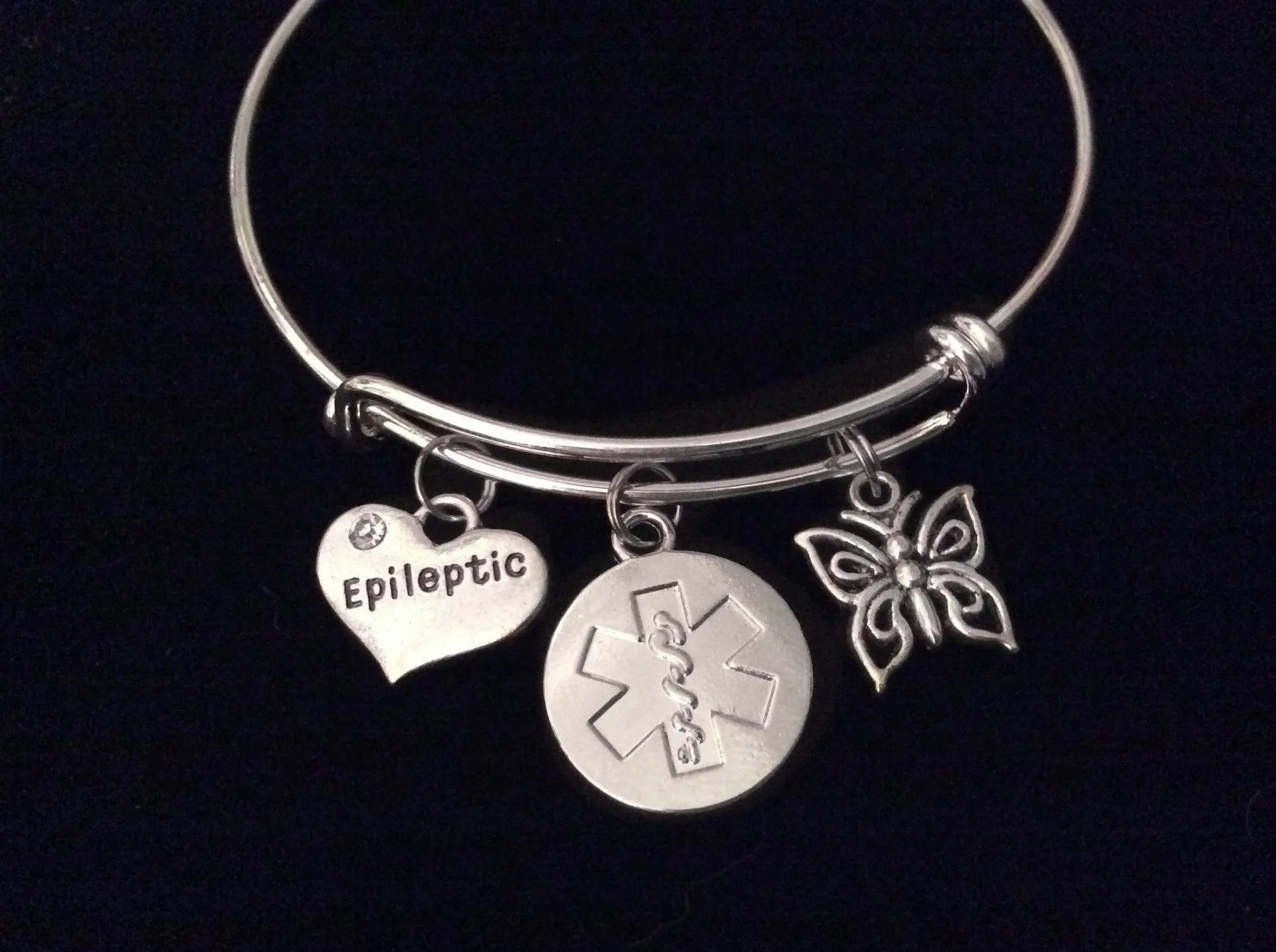 Epileptic Medical Alert Expandable Charm Bracelet Butterfly Adjustable Bangle Gift Epilepsy