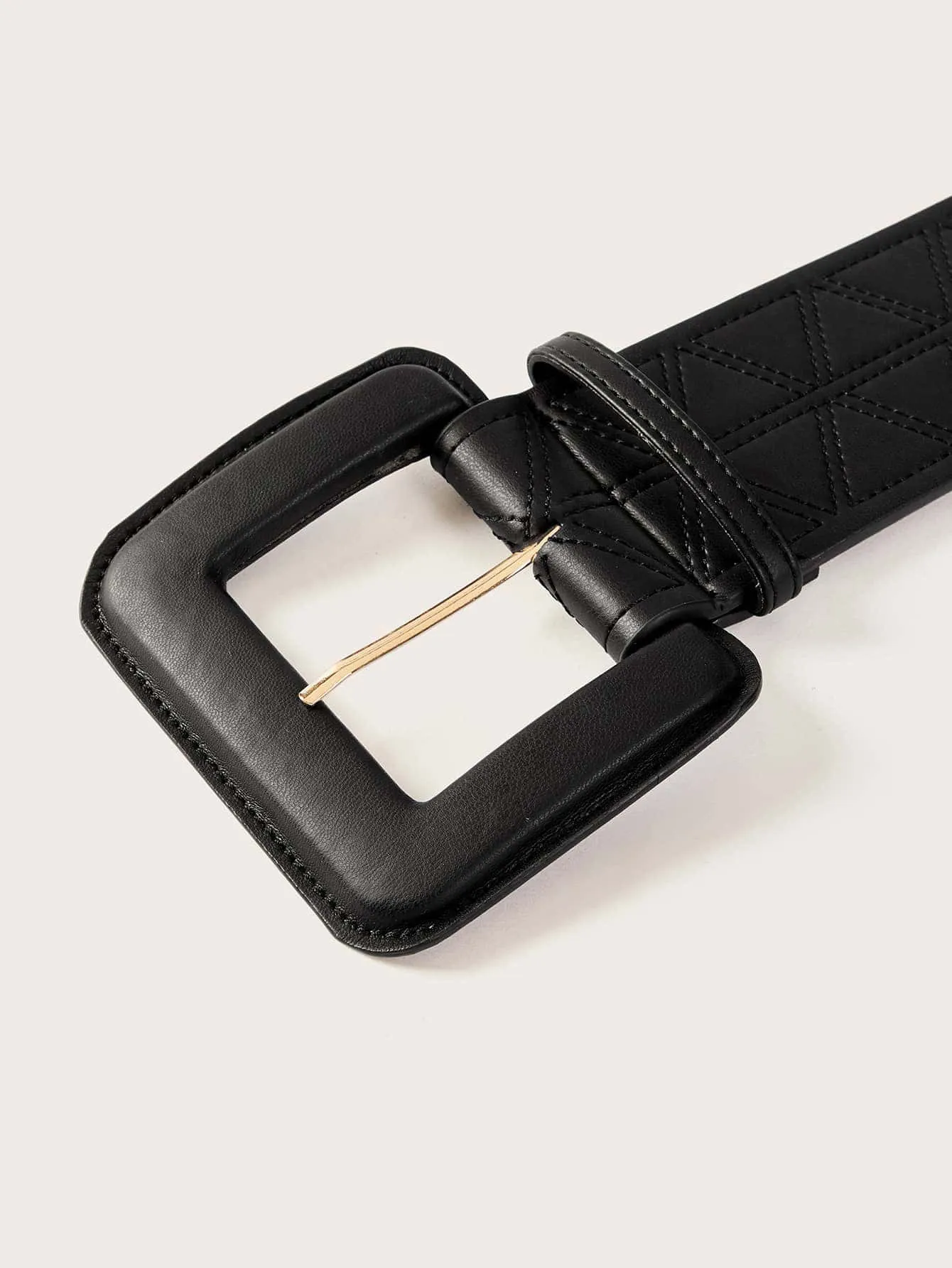 EYELET DETAIL SQUARE BUCKLE WIDE BELT - Black