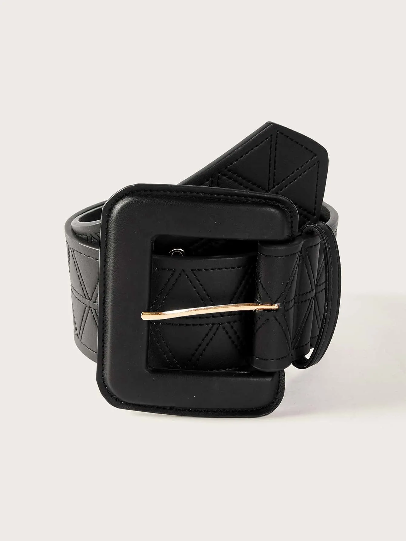 EYELET DETAIL SQUARE BUCKLE WIDE BELT - Black