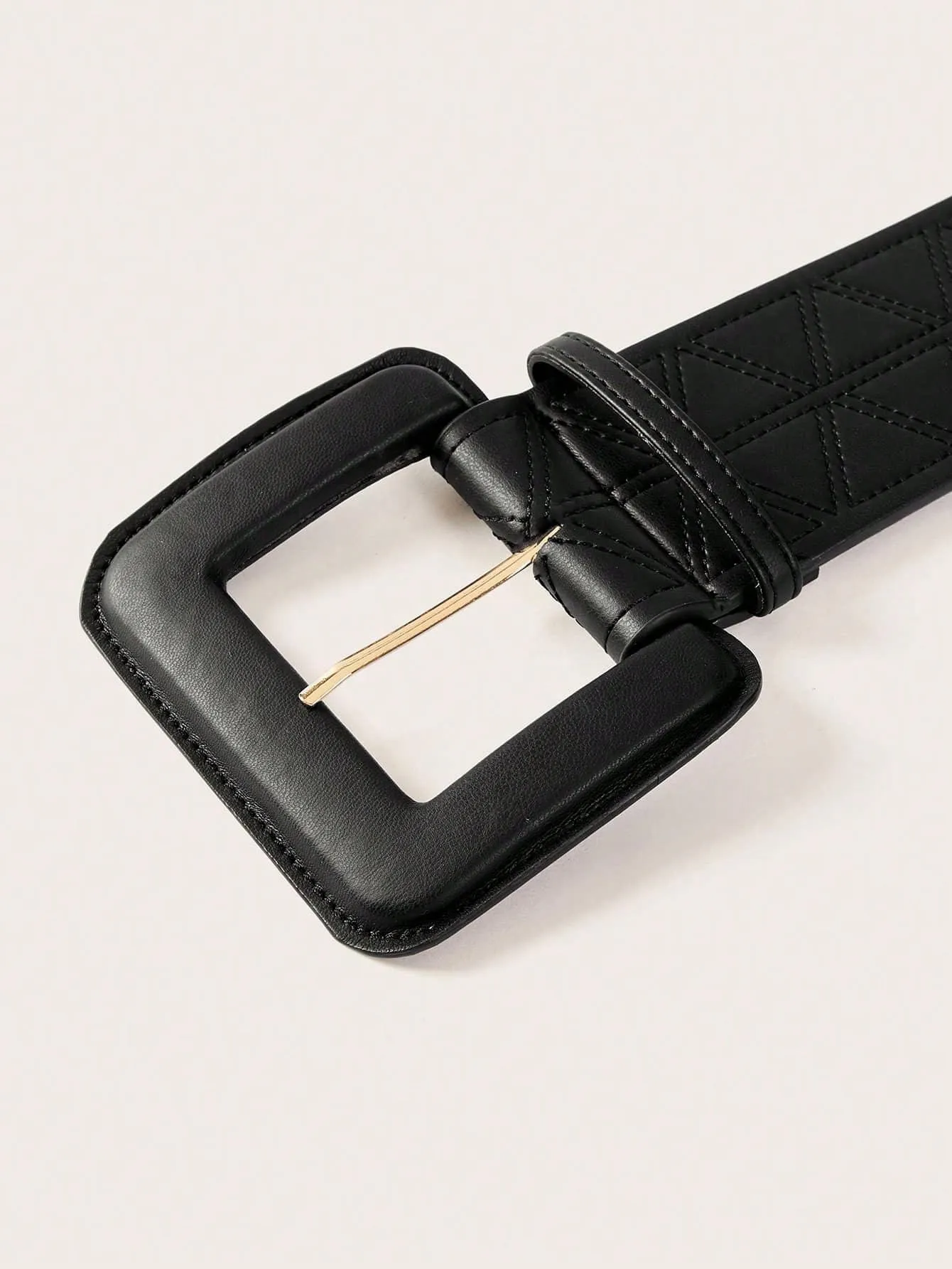EYELET DETAIL SQUARE BUCKLE WIDE BELT - Black