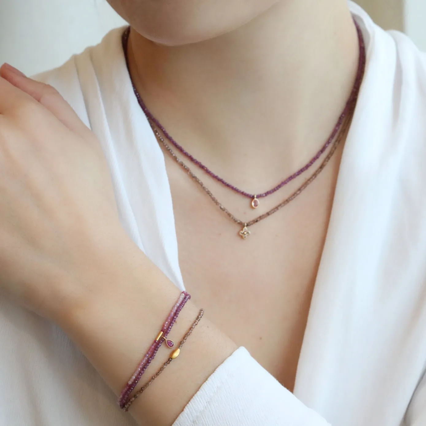 Faceted Andalusite Beaded Bracelet With 18K Marquise Bead