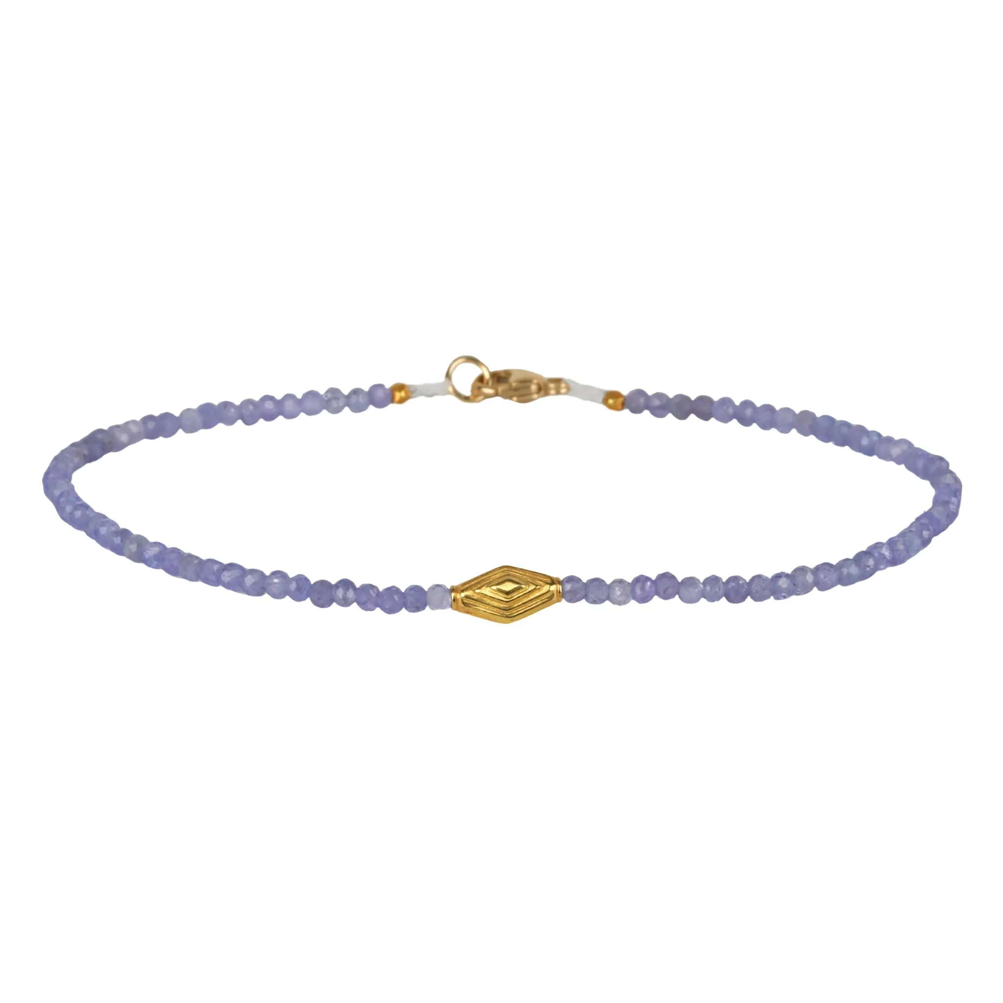 Faceted Tanzanite Beaded Bracelet with 18K Stepped Rhombus Bead