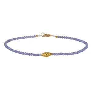Faceted Tanzanite Beaded Bracelet with 18K Stepped Rhombus Bead