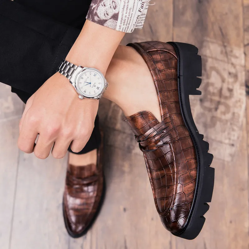 Fashion Brown Retro Shoes Slip On Men Loafers