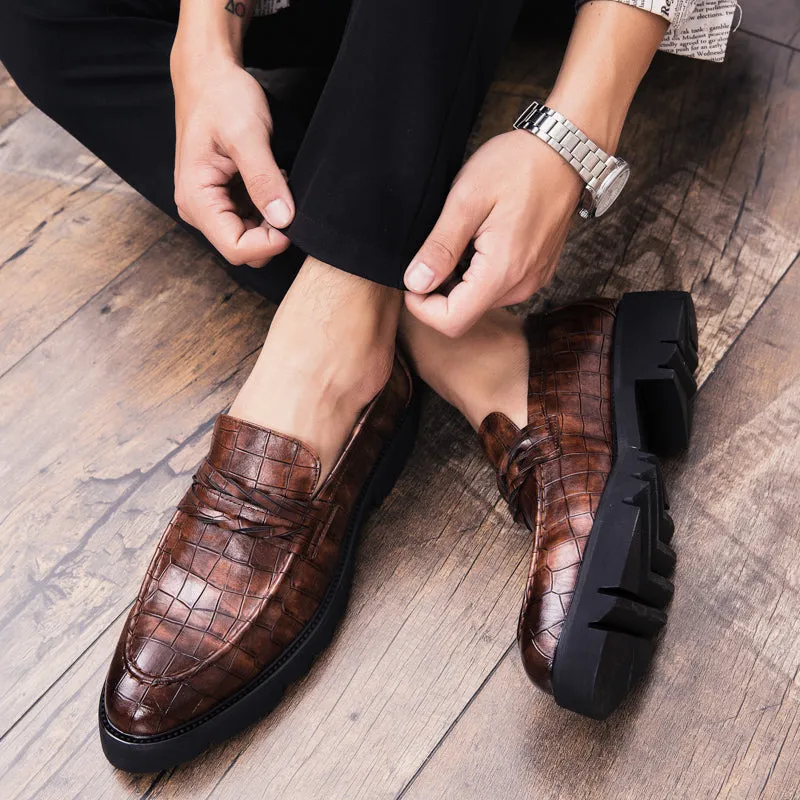 Fashion Brown Retro Shoes Slip On Men Loafers