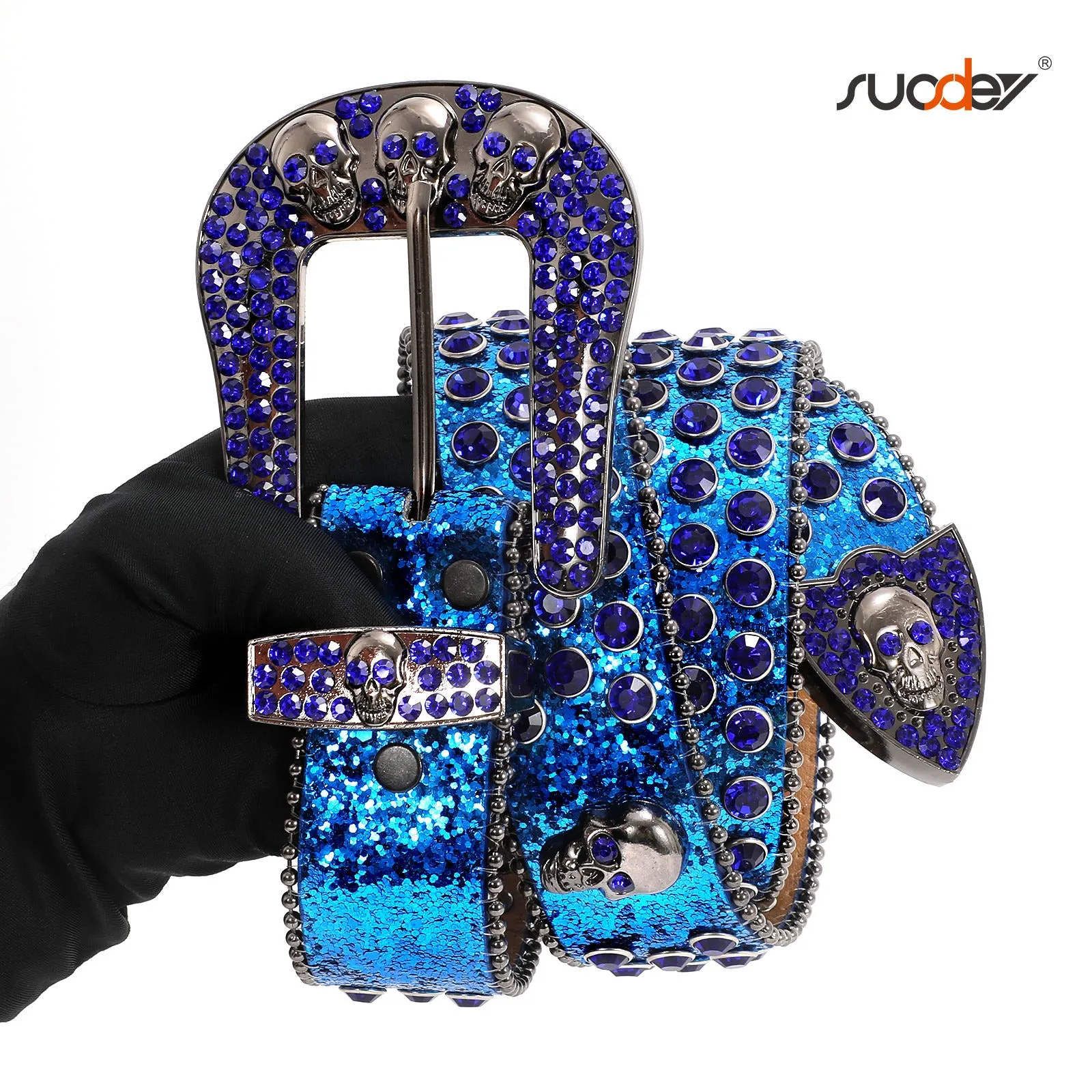 Fast Delivery Luxury Crystal Skull designer Men Women Belt Diamond Studded Rhinestone Belts Western Sparkle Leather Belts