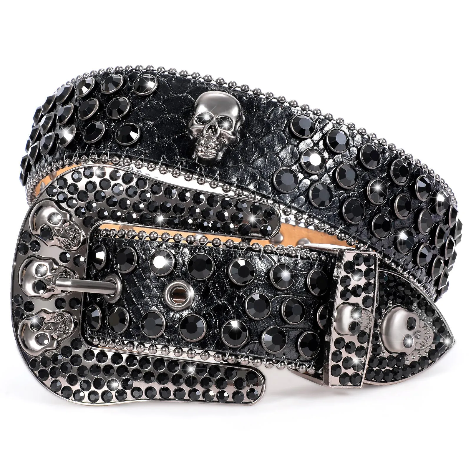 Fast Delivery Luxury Crystal Skull designer Men Women Belt Diamond Studded Rhinestone Belts Western Sparkle Leather Belts