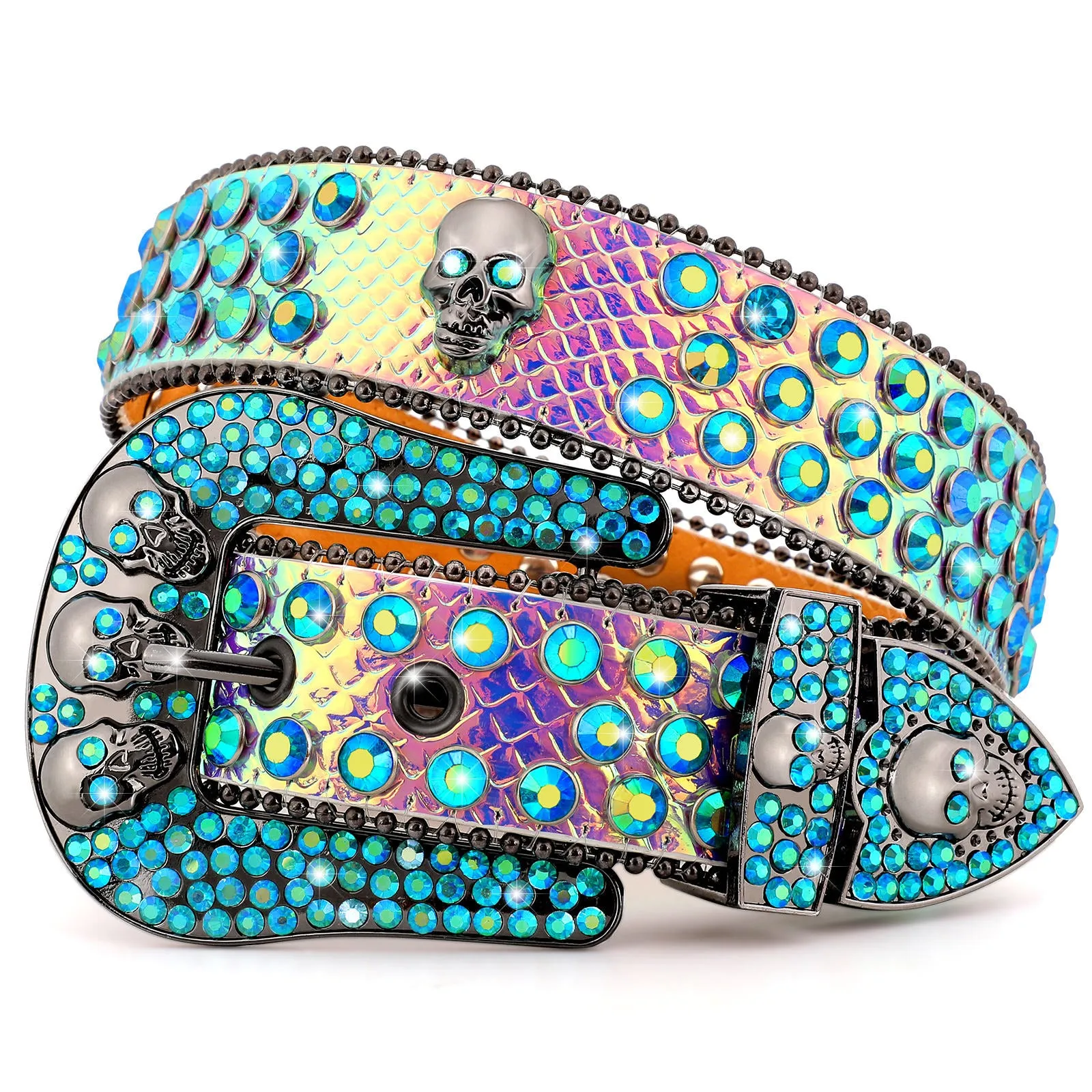Fast Delivery Luxury Crystal Skull designer Men Women Belt Diamond Studded Rhinestone Belts Western Sparkle Leather Belts