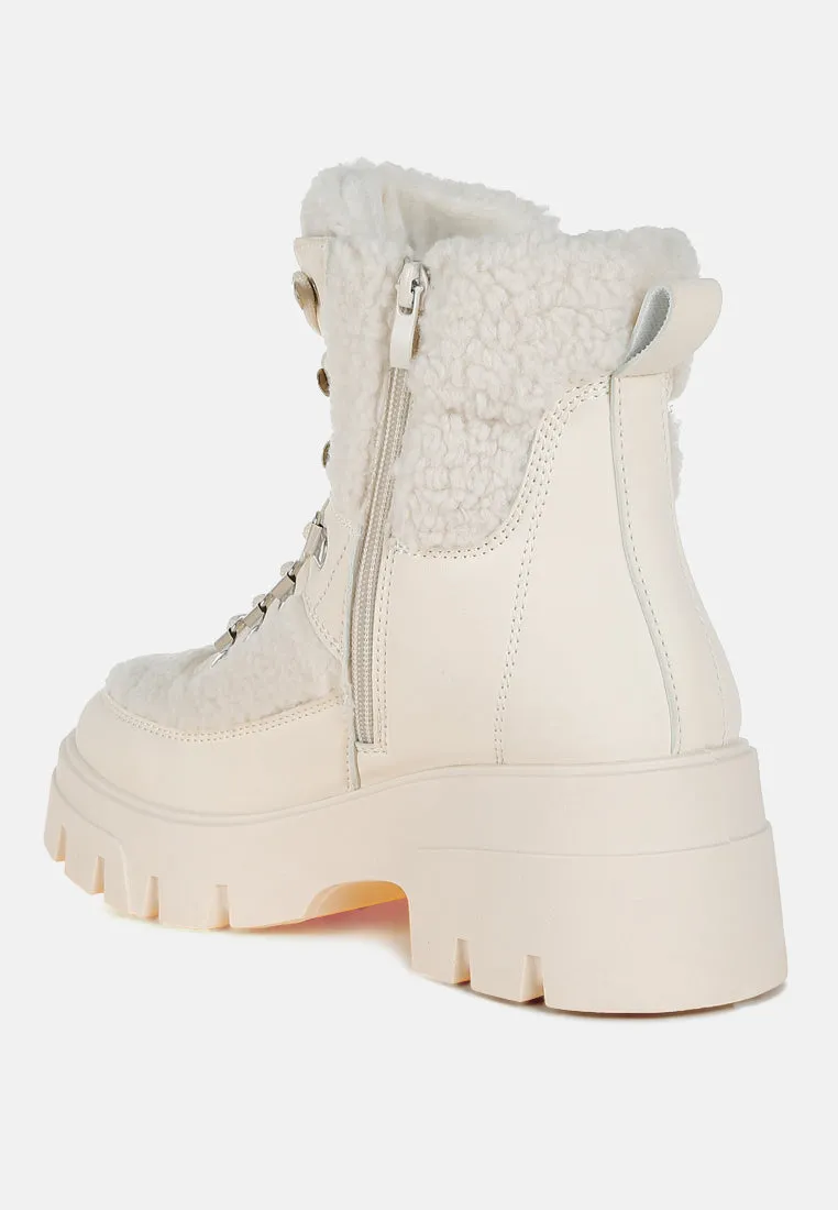 Faux Fur Detail Chunky Hiker Boots By RAG