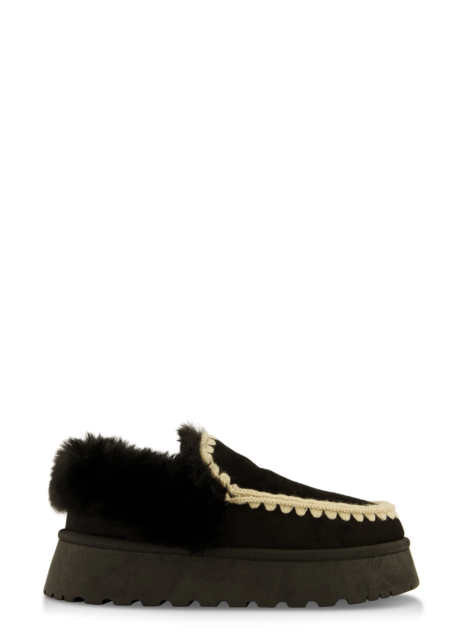 Faux Fur Lined Embroidered Moccasin Slippers