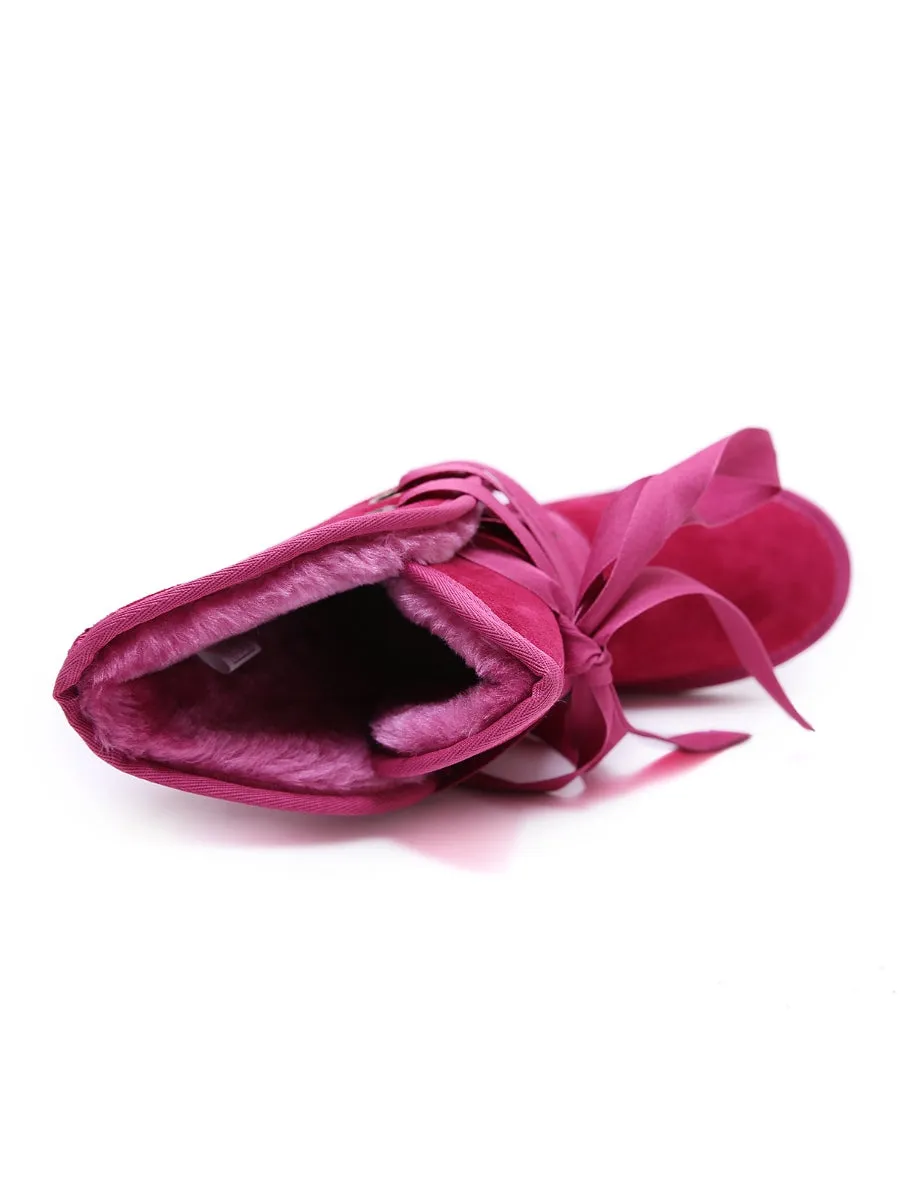 Faux Fur -Lined Ribbon Suede Tie Up Boots