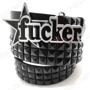FCKER Nuatical Star Belt Buckle and Black Pyramid Studded Leather Belt