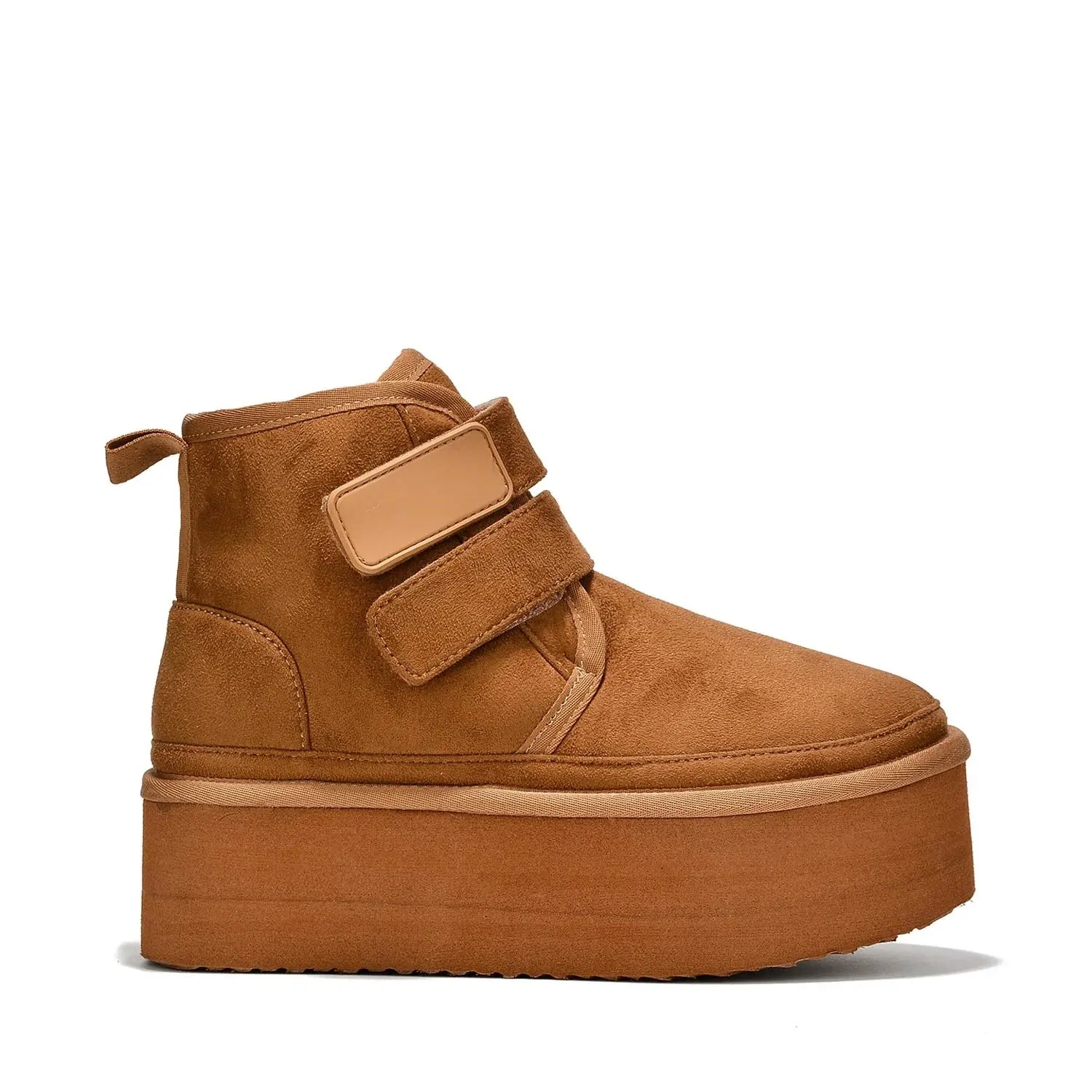 FELIA Camel Tan Faux Suede Strap Closure - Faux Fur Lining