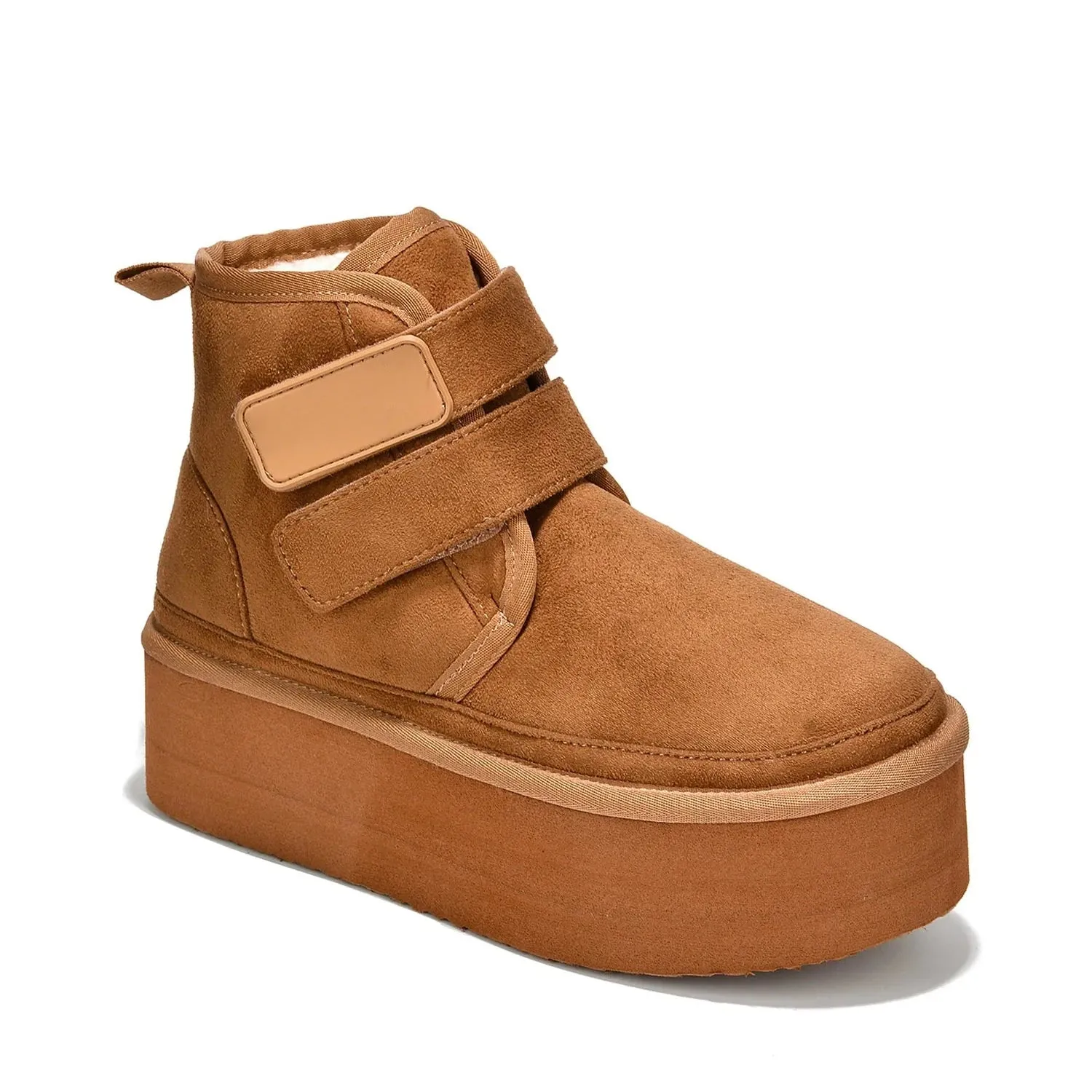 FELIA Camel Tan Faux Suede Strap Closure - Faux Fur Lining