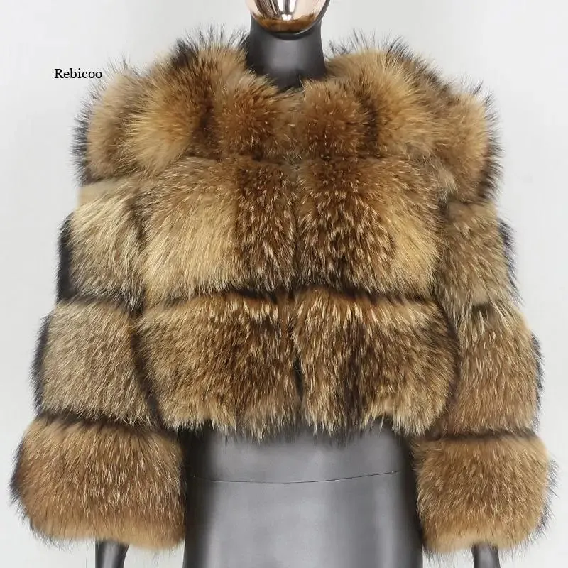 Female Jacket Fur Coat Women Artificial Raccoon Fur Winter Warm Fluffy Short Jackets Cropped Natural Fur Outwear Plush Coats