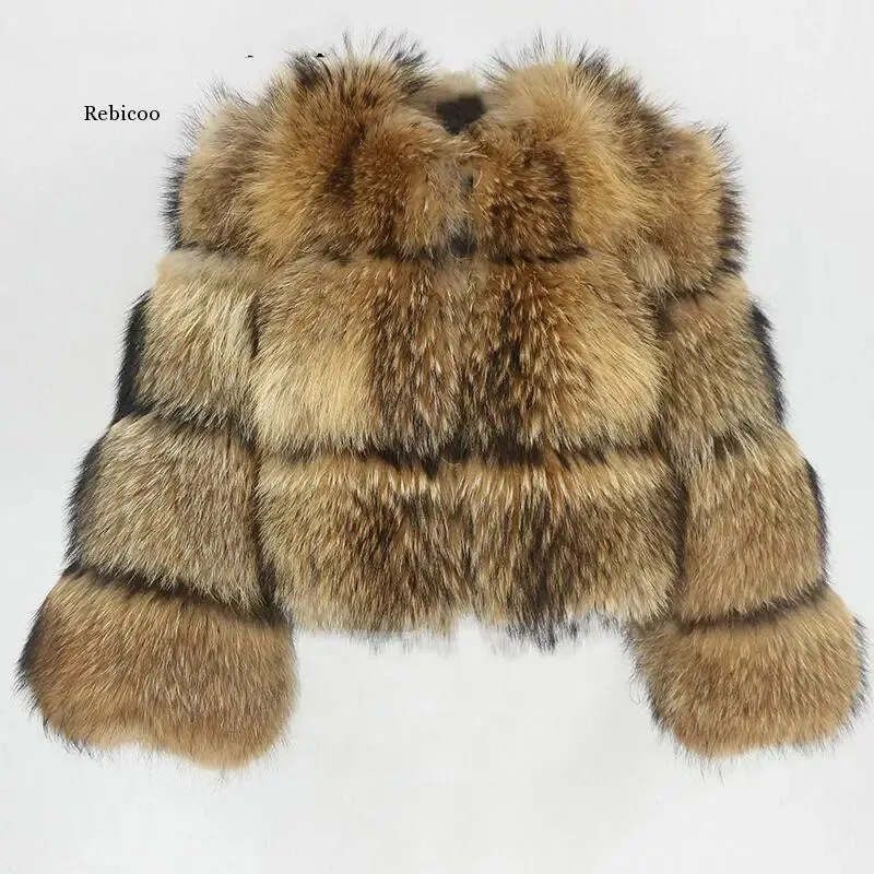 Female Jacket Fur Coat Women Artificial Raccoon Fur Winter Warm Fluffy Short Jackets Cropped Natural Fur Outwear Plush Coats