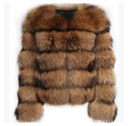 Female Jacket Fur Coat Women Artificial Raccoon Fur Winter Warm Fluffy Short Jackets Cropped Natural Fur Outwear Plush Coats