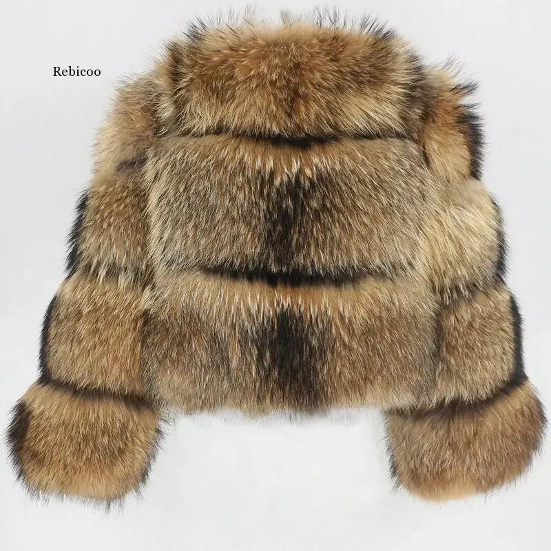 Female Jacket Fur Coat Women Artificial Raccoon Fur Winter Warm Fluffy Short Jackets Cropped Natural Fur Outwear Plush Coats