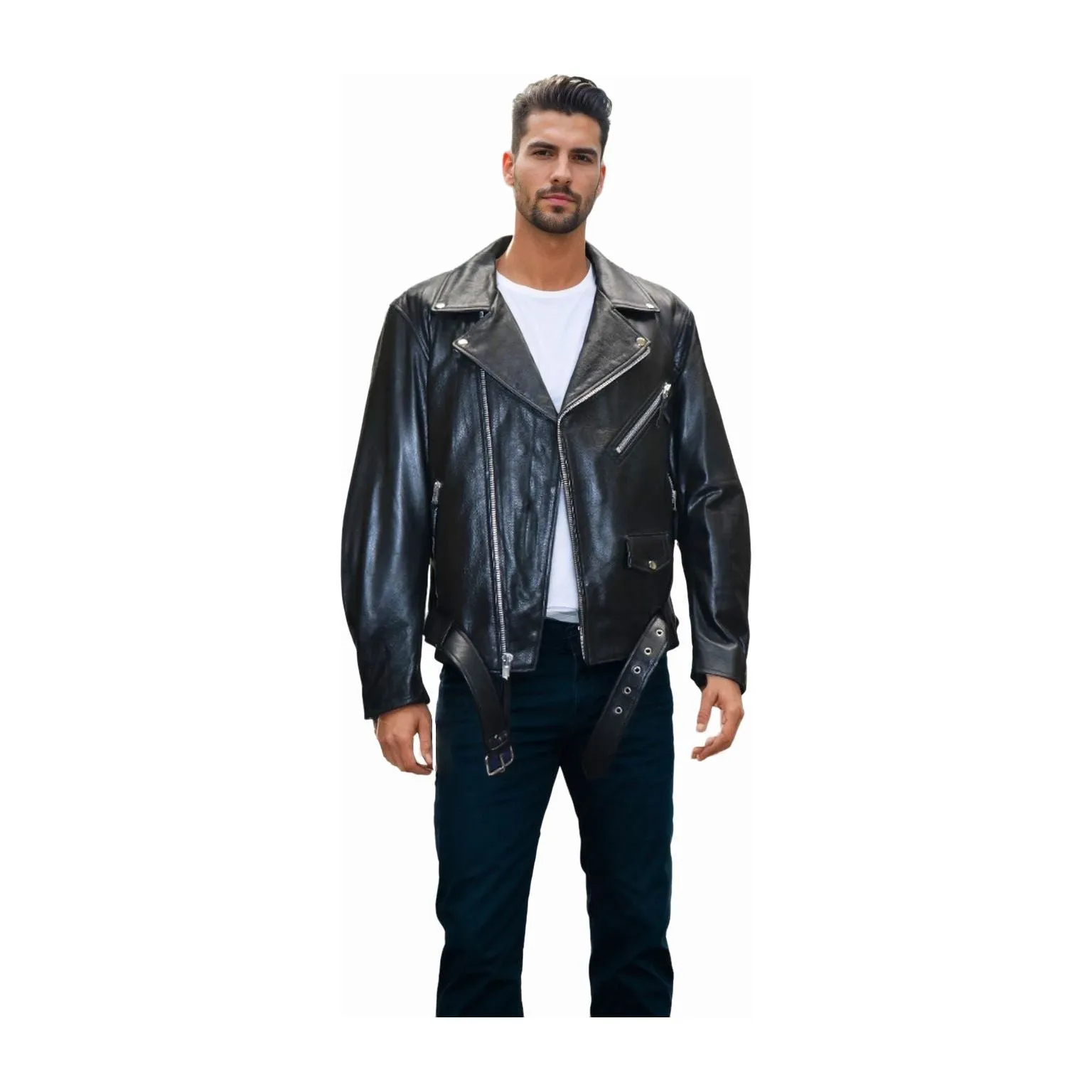 First Mfg Mens Fillmore Motorcycle Genuine Leather Jacket with Zip Out Liner