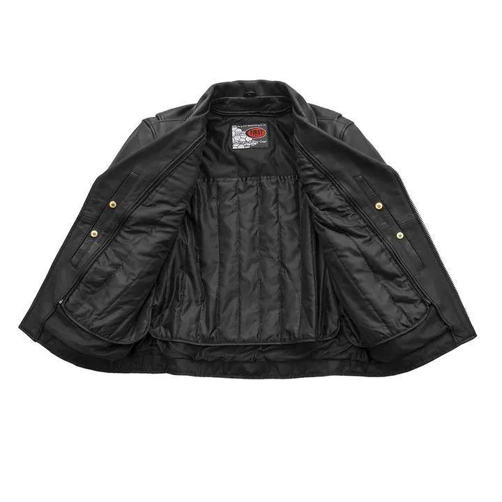First Mfg Mens Fillmore Motorcycle Genuine Leather Jacket with Zip Out Liner