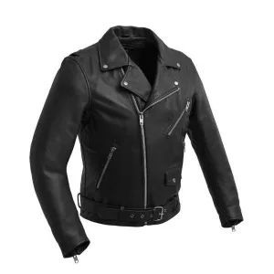 First Mfg Mens Fillmore Motorcycle Genuine Leather Jacket with Zip Out Liner