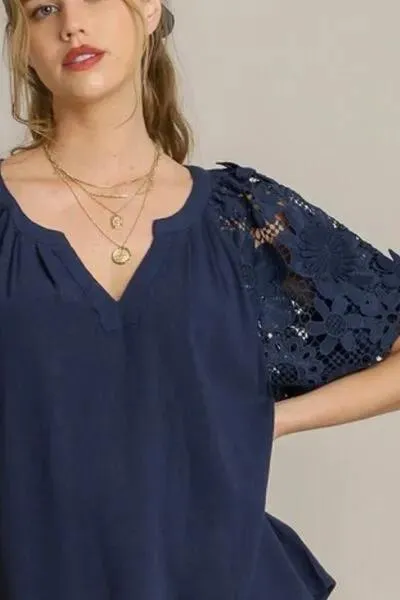 French Terry Boxy Cut Top with 3D Floral Sleeve