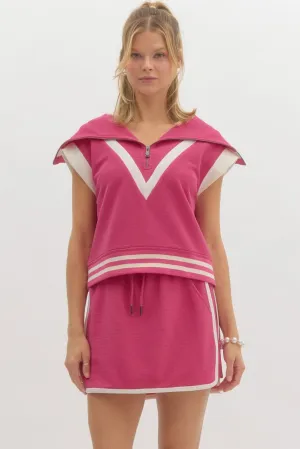 Fuchsia Varsity Skirt Set