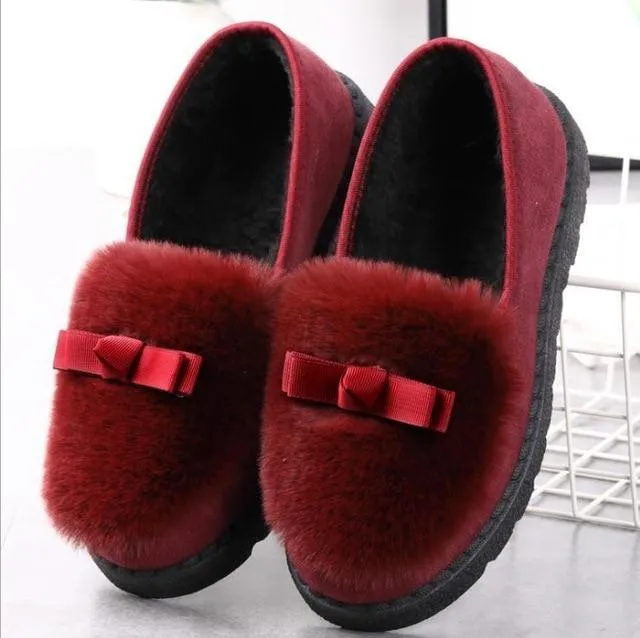 Fur Sneakers Flat Heel Slip on Round Toe Comfort Platform Flats Snow Shoes