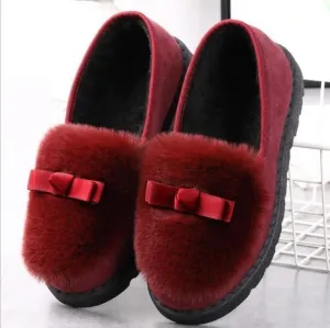 Fur Sneakers Flat Heel Slip on Round Toe Comfort Platform Flats Snow Shoes