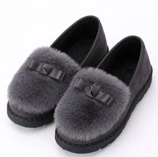 Fur Sneakers Flat Heel Slip on Round Toe Comfort Platform Flats Snow Shoes