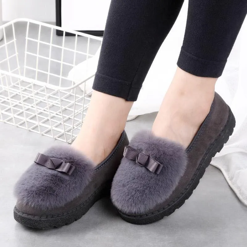 Fur Sneakers Flat Heel Slip on Round Toe Comfort Platform Flats Snow Shoes