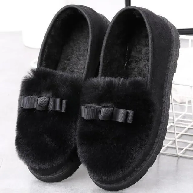 Fur Sneakers Flat Heel Slip on Round Toe Comfort Platform Flats Snow Shoes