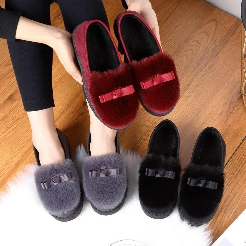 Fur Sneakers Flat Heel Slip on Round Toe Comfort Platform Flats Snow Shoes