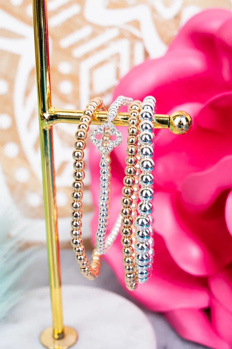 Gayle Two-tone Beaded Quatrefoil Bracelet Set