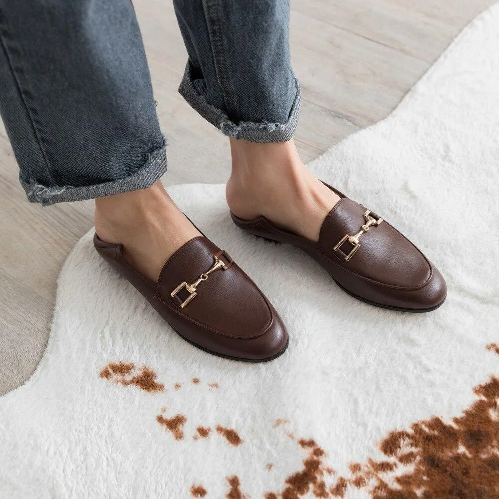 Genuine Leather Flats Shoes Women Black Flats Woman Metal Decoration Shoes