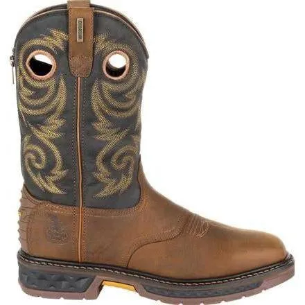 Georgia Men's Carbo-Tec LT 11" Pull-On Waterproof Western Work Boot -Brown GB00266
