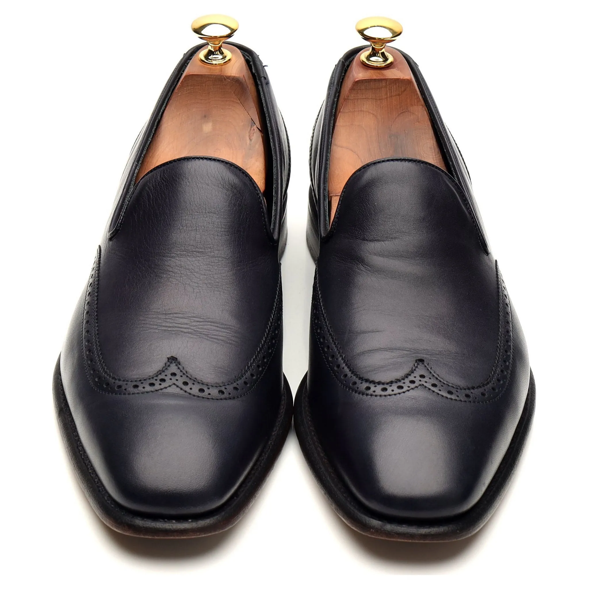 Gieves & Hawkes Navy Blue Leather Slip On Loafers UK 9 E