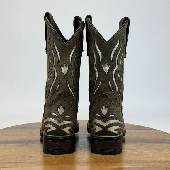 Girls‎ Roper Shiloh Brown Metallic Silver Leather Western Cowgirl Boots Size 1 Y