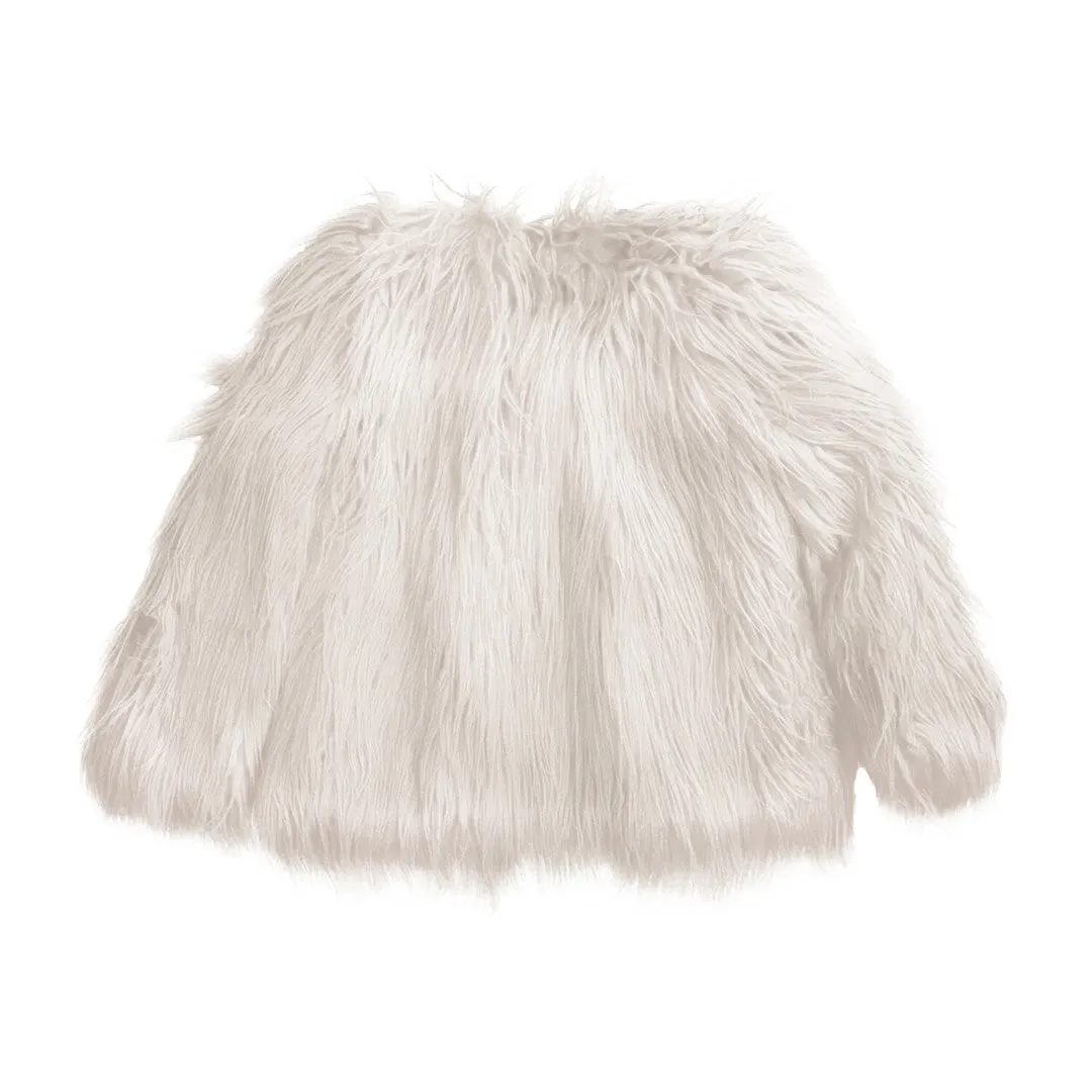Girls White Faux Fur Jacket