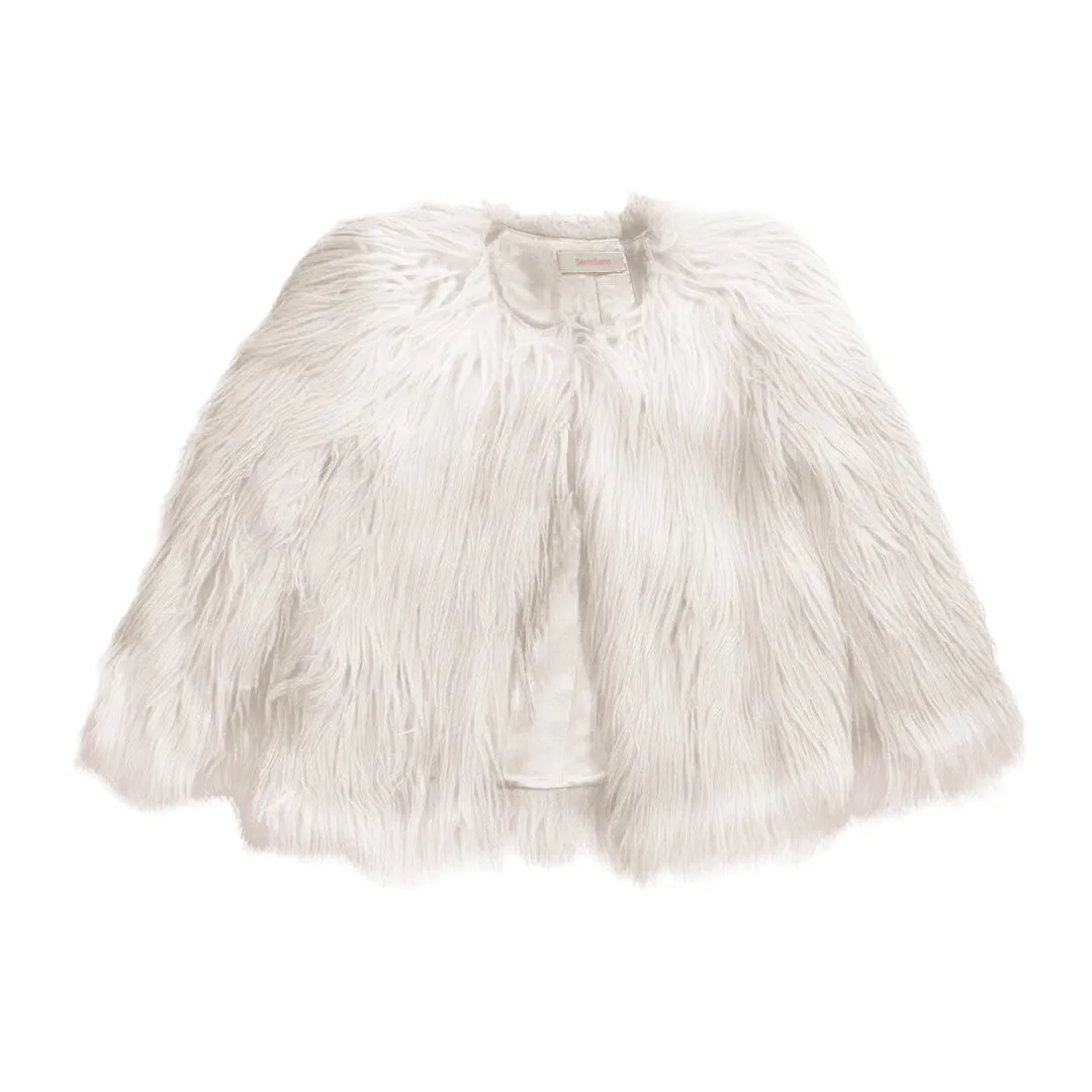 Girls White Faux Fur Jacket