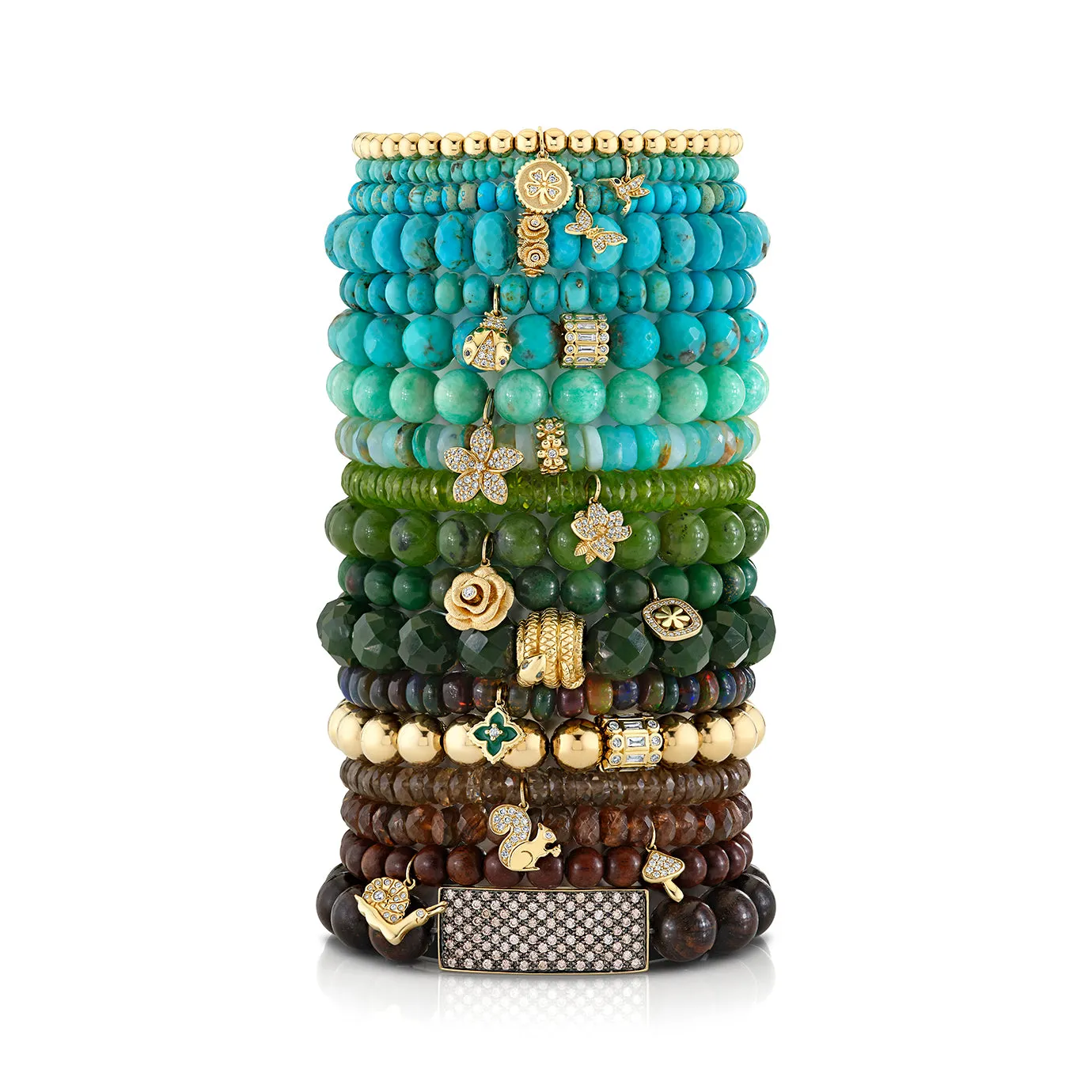 Gold & Diamond Baguette Rondelle on Gold Beads
