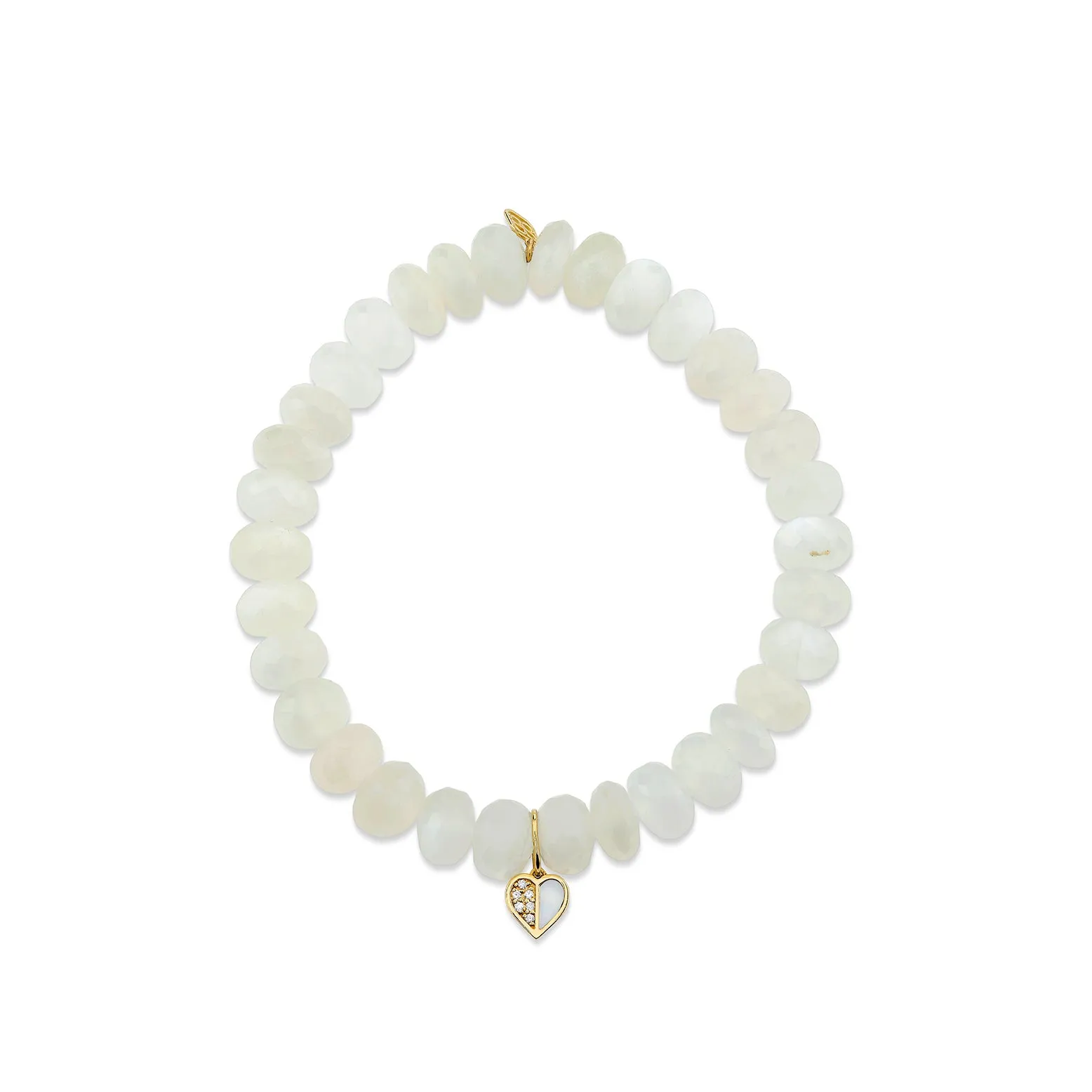 Gold & Diamond Mini Heart on White Moonstone