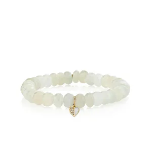 Gold & Diamond Mini Heart on White Moonstone
