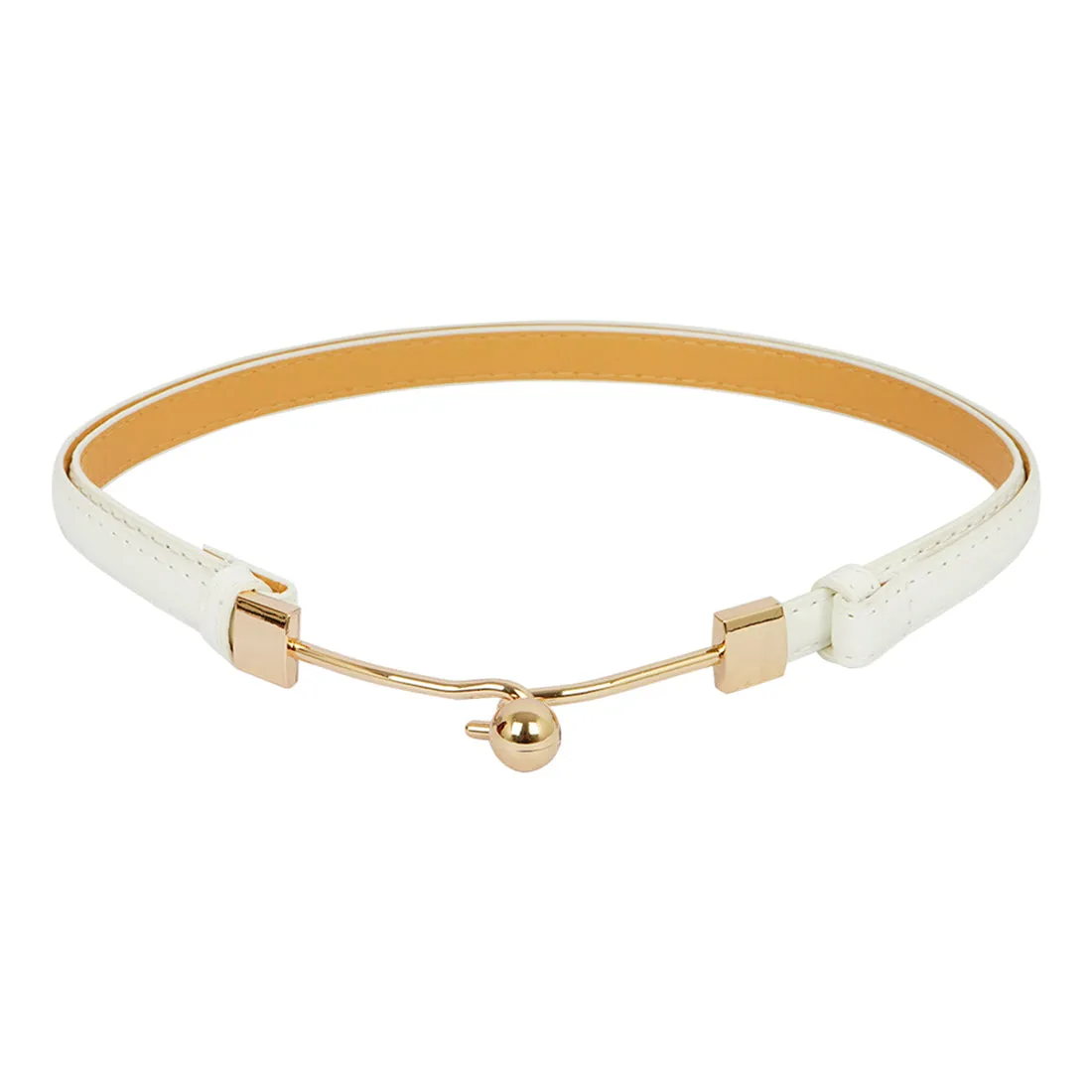 Gold Buckle Wide White Belt